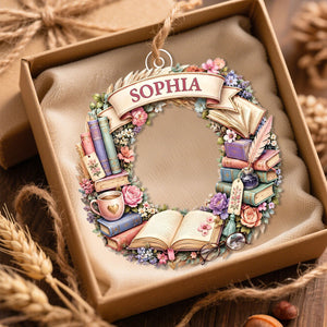 "Reading Is A Journey" – Personalized Christmas Wreath Acrylic Hanging Ornament | Gift For Book Lovers