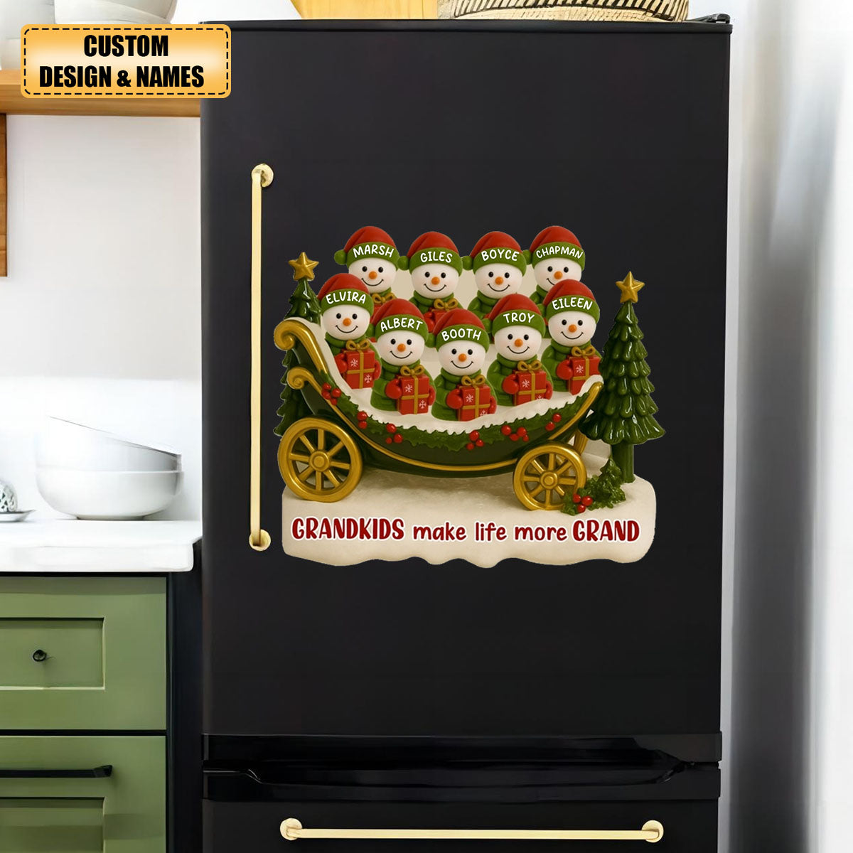 Grandkids Make Life More Grand, Christmas Tree And Sleigh Personalized Decal