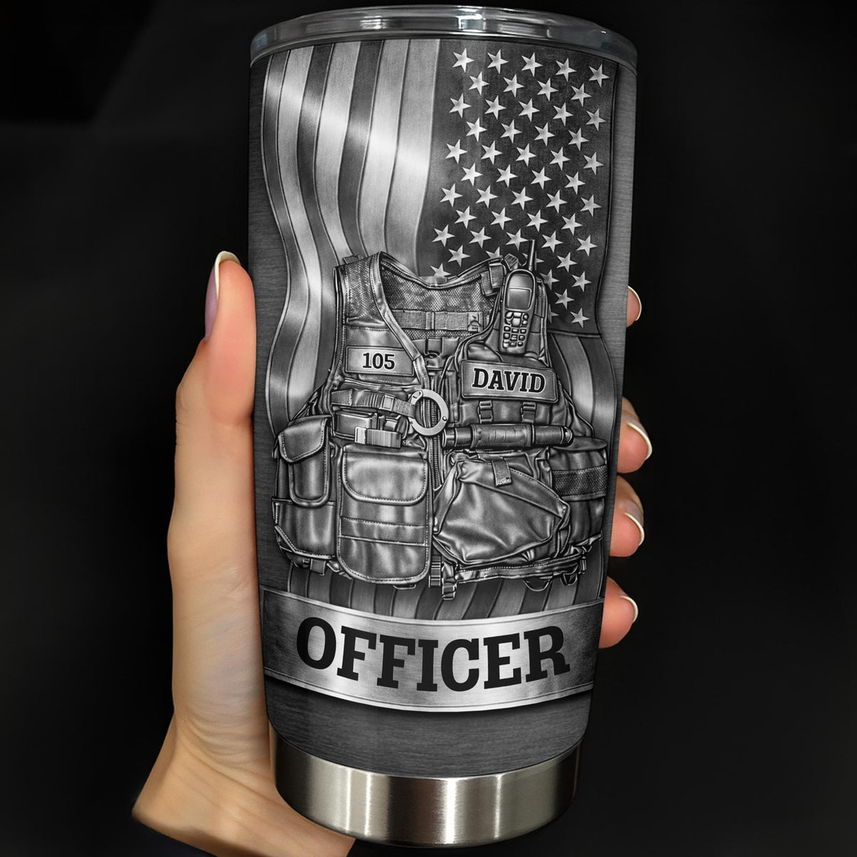 Officer Tactical Vest, Personalized Stainless Steel Tumbler, Gift For Police Lovers