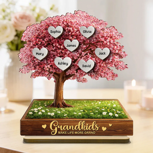 Grandkids Make Life More Grand Family Heart Tree - Personalized Wooden Plaque - Heartfelt Gift for Grandma