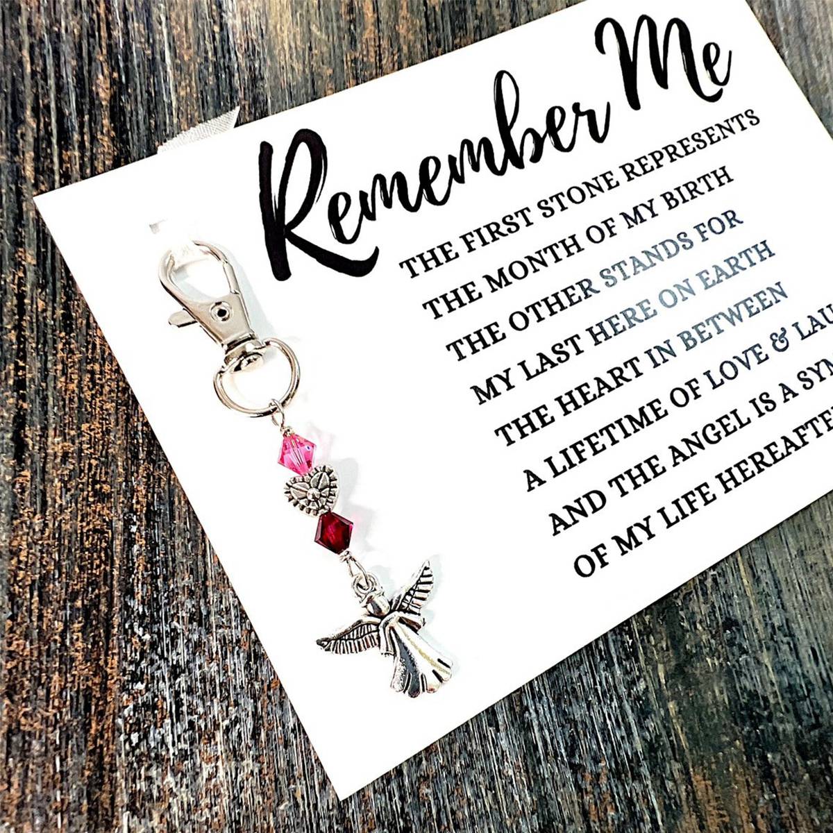 Personalized Remember Me Poem & Charm - Sympathy Gift, Loss, Memorial, Remembrance (Elegant Angel + Heaven’s Light Heart)