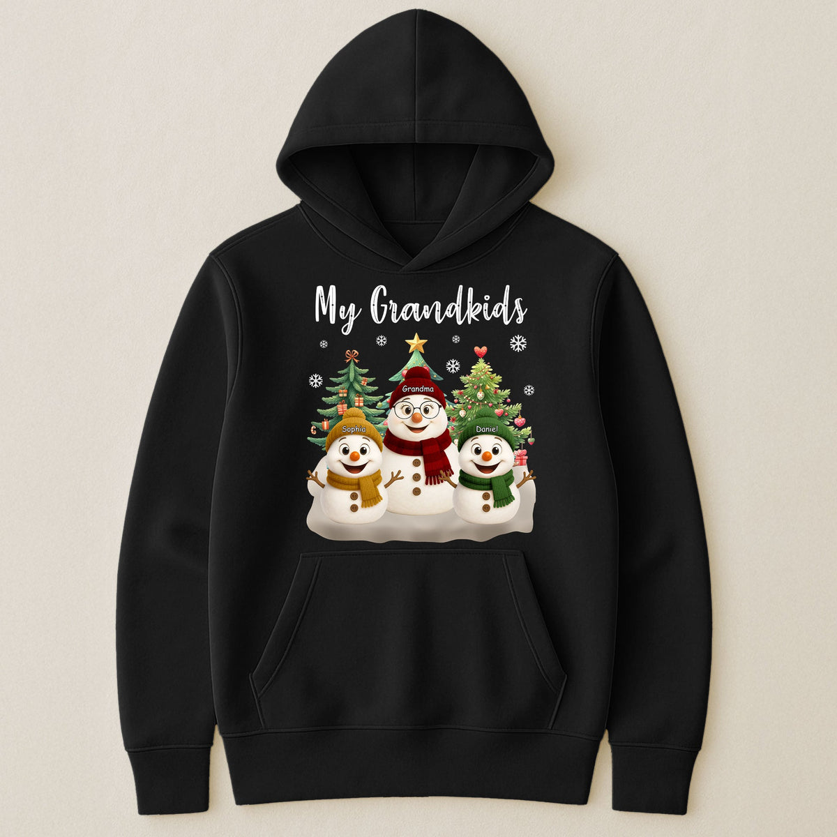 Grandma Snowman With Grandkids Lovely - Personalized Pure Cotton Hoodie