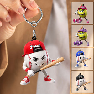 Baseball Softball Batter’s Stance Keychain - Personalized Cool Baseball Softball Ball Mascot Keychain
