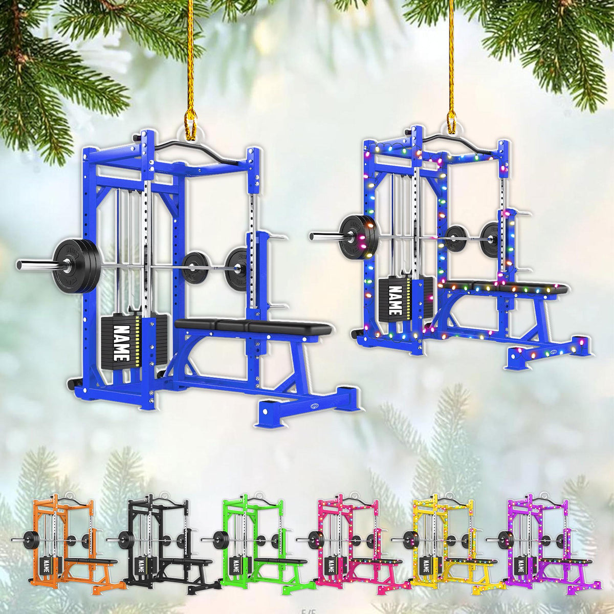 Personalized Bench Barbell & Dumbbell Christmas Ornament, Gym Training Weightlifting Fitness
