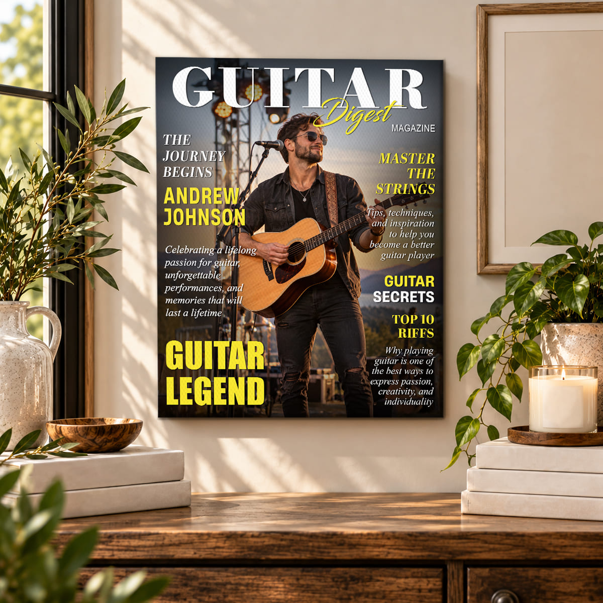 Personalized Guitar Digest Magazine Cover – Custom Guitarist Photo Keepsake, A Unique Music Gift For Guitar Lovers