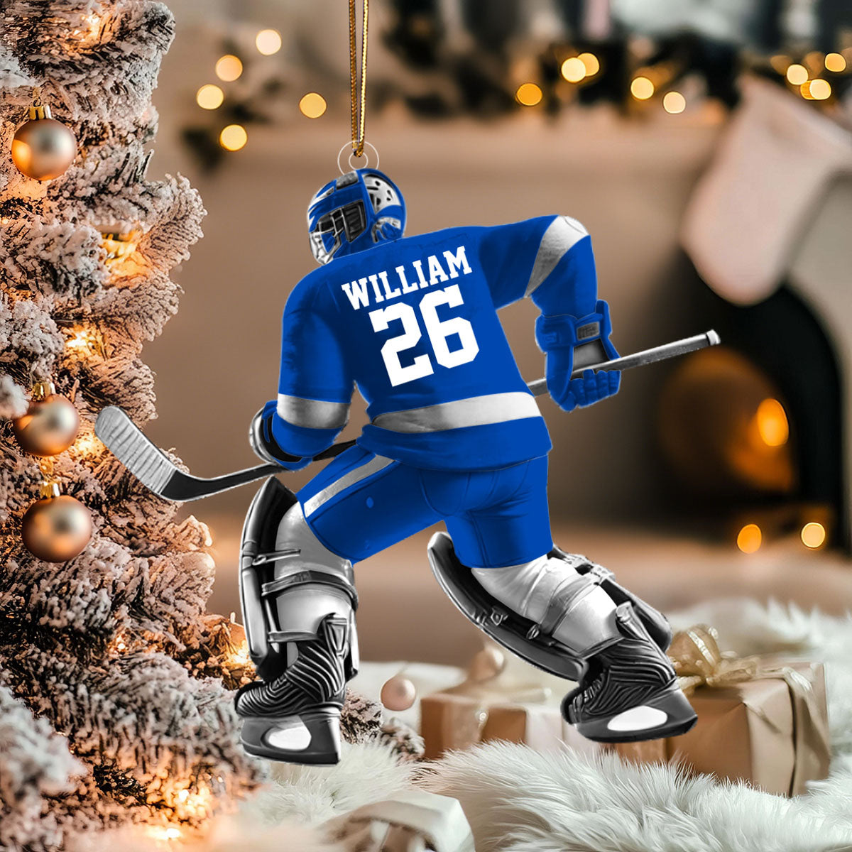 Hockey Player Christmas Ornament, Personalized Ornament