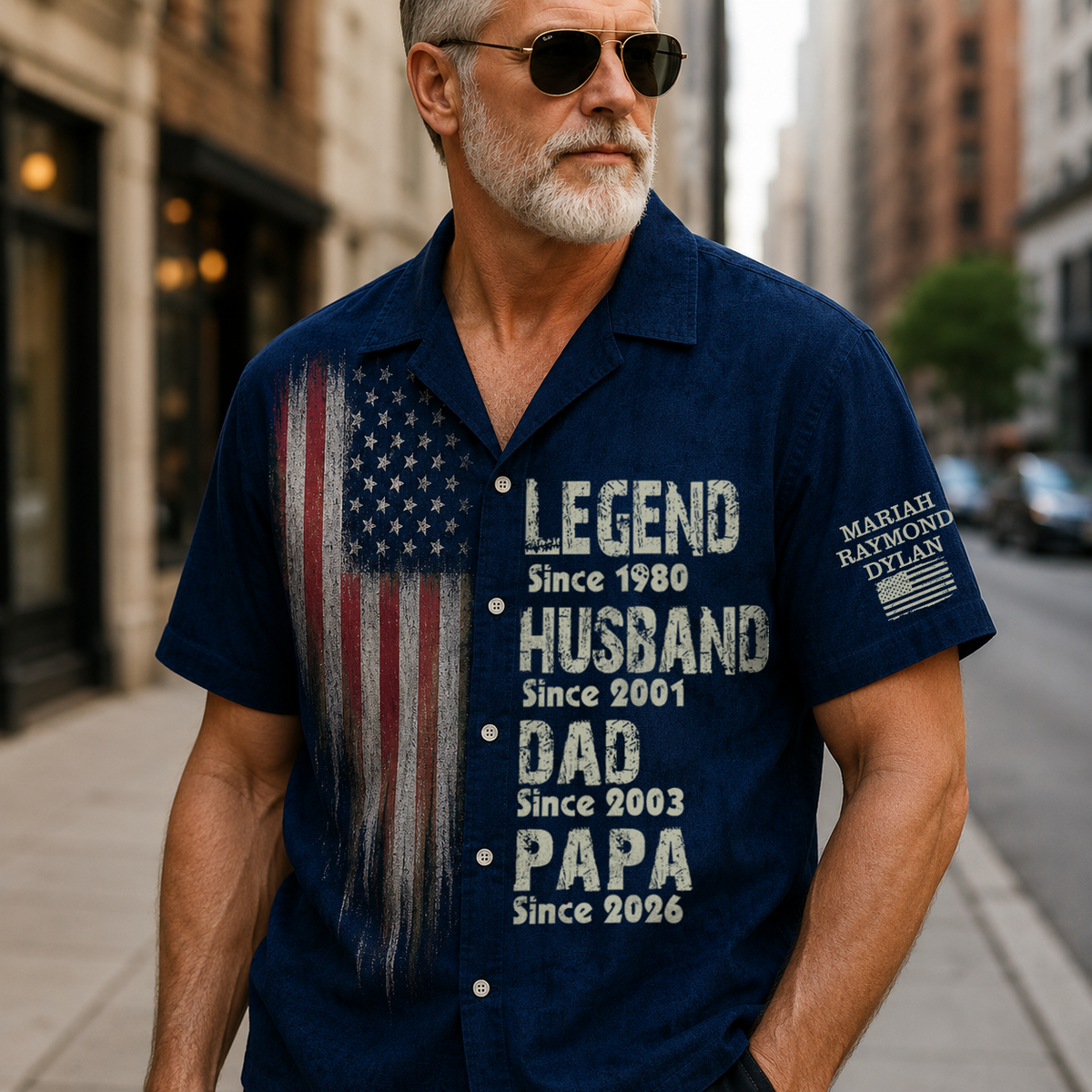 Father's Day Gift For Grandpa – Personalized Hawaiian Shirt "Legend: Husband, Dad, Papa" With American Flag