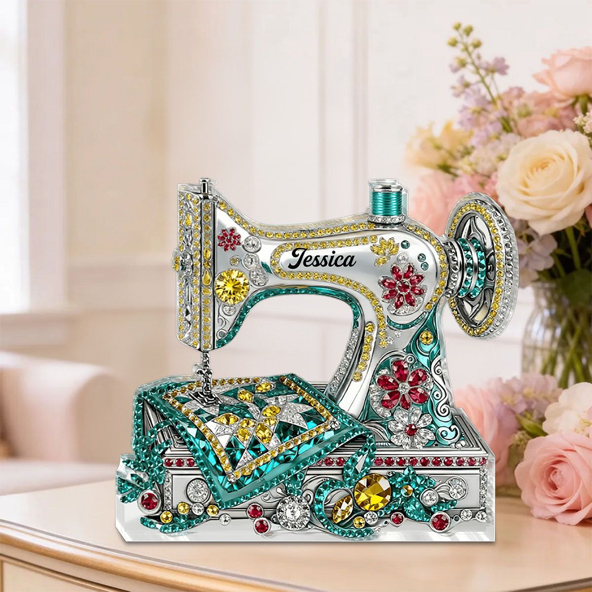 Personalized Sewing Machine Shaped Acrylic Plaque - Gift for Mom, Grandma & Daughter