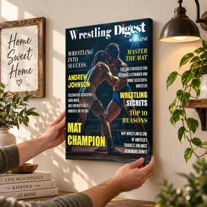 Personalized Wrestling Digest Canvas | Custom Wrestler Name Poster, Wrestling Magazine Style Gift, Sports Room Wall Decor, Senior Wrestler Gift