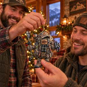 Personalized hunter Christmas Ornament – Camo Backpack & Outdoor Adventure Gift