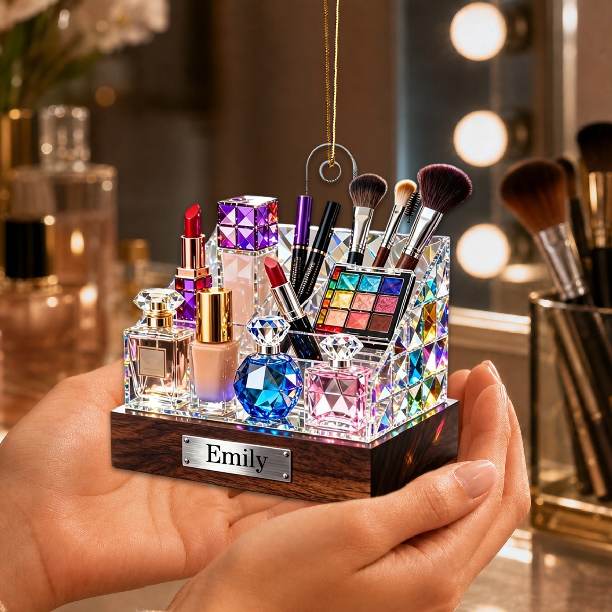 Personalized Stained Glass Cosmetic Display Box Theme Ornament - Gift For Makeup Lovers