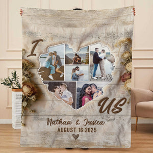 Custom Heart Shaped Photo Collage Vintage Blanket, Personalized Photos Of Us Picture Collage Gift, Wedding Anniversary Valentines Gift For Her Him