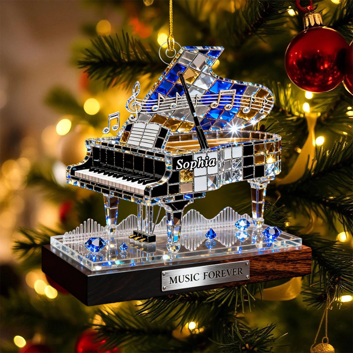 Personalized Stained Glass Effect Piano Themed Ornament,Music Lover Musician Gift