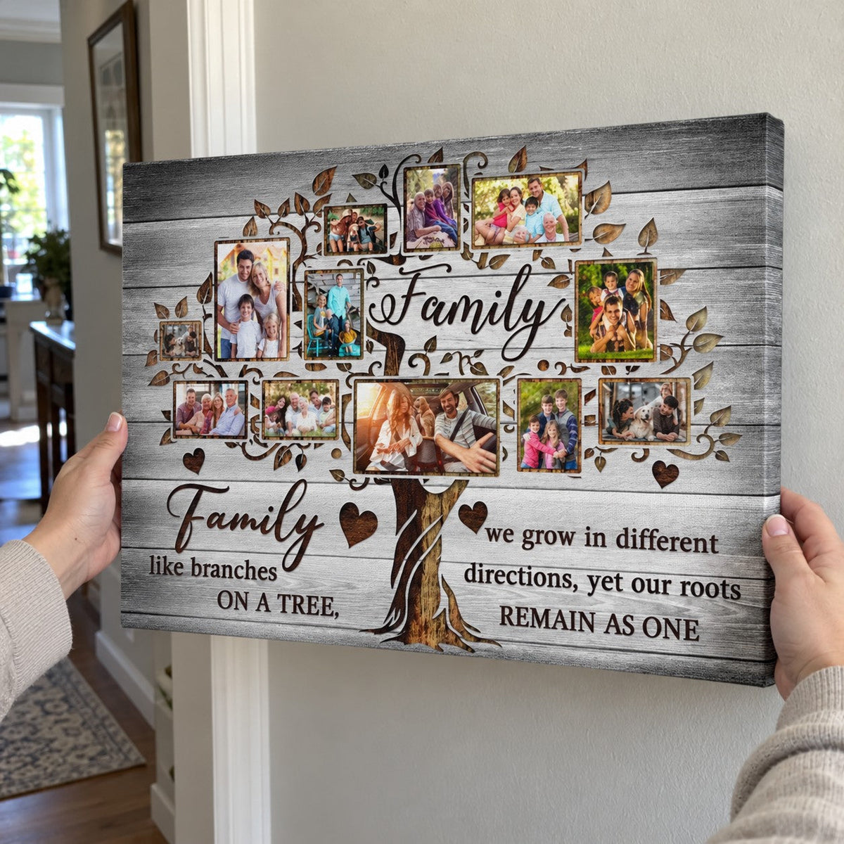 Personalized Canvas Print – Custom Family Photo Tree, "The Best Things In Life Are" Design, Gift For Parents & Grandparents