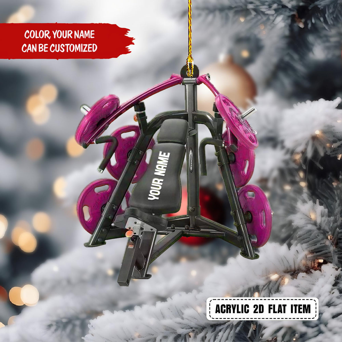 Personalized Weight Lifting Machine Christmas Ornament, Fitness Workout Acrylic Ornament, Gym Body Builder Gift