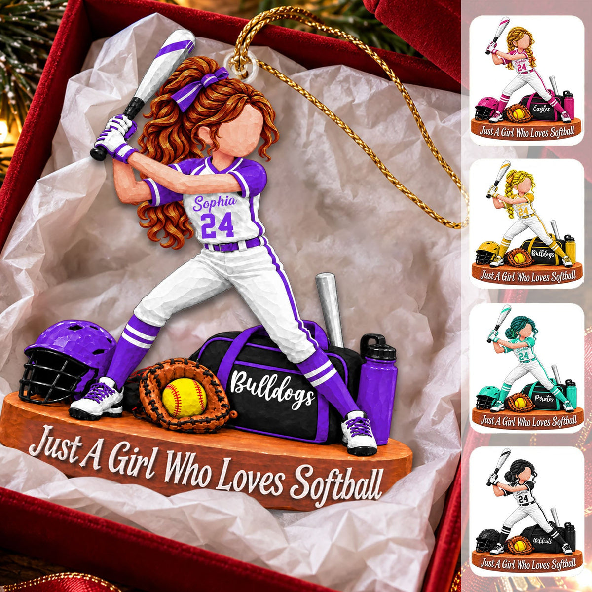 Personalized Softball Girl Christmas Ornament – Custom Player Name Keepsake Gift For Softball Players & Fans