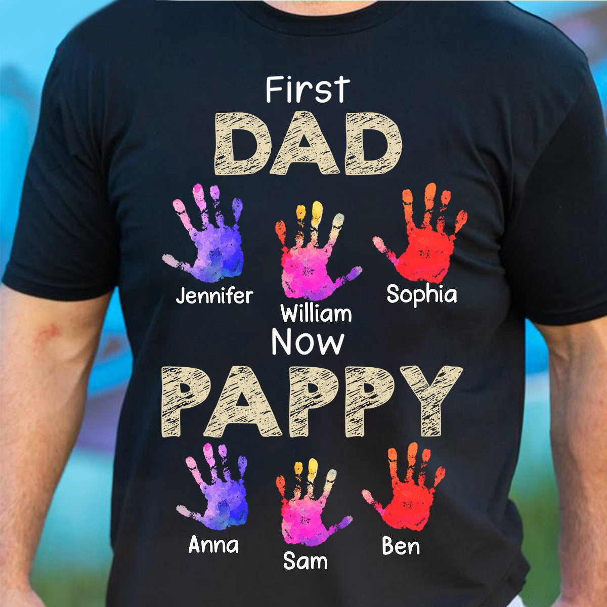 Personalized First Dad Now Grandpa Handprints T Shirt - Gift For Father, Grandfather