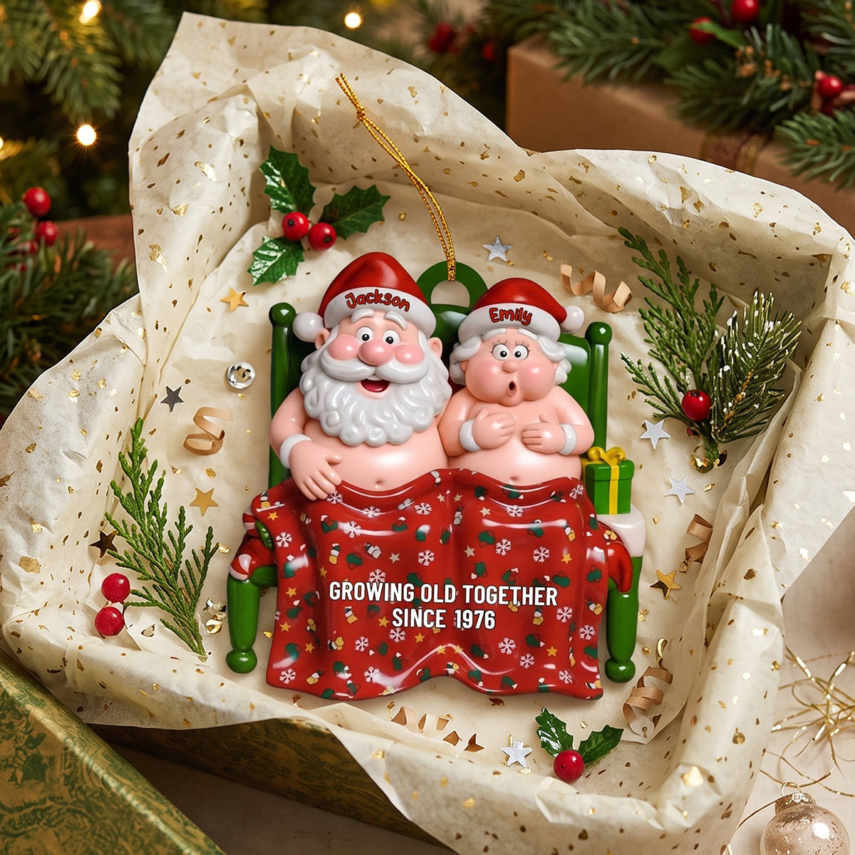 Growing Old Together Since,Santa Couples in Bed Personalized Acrylic Ornament