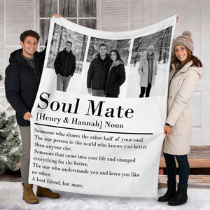 Soul Mate Definition - Personalized Couple Blanket - Valentines Couple Gift, Couple Anniversary Gift