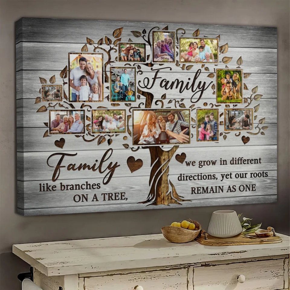 Personalized Canvas Print – Custom Family Photo Tree, "The Best Things In Life Are" Design, Gift For Parents & Grandparents