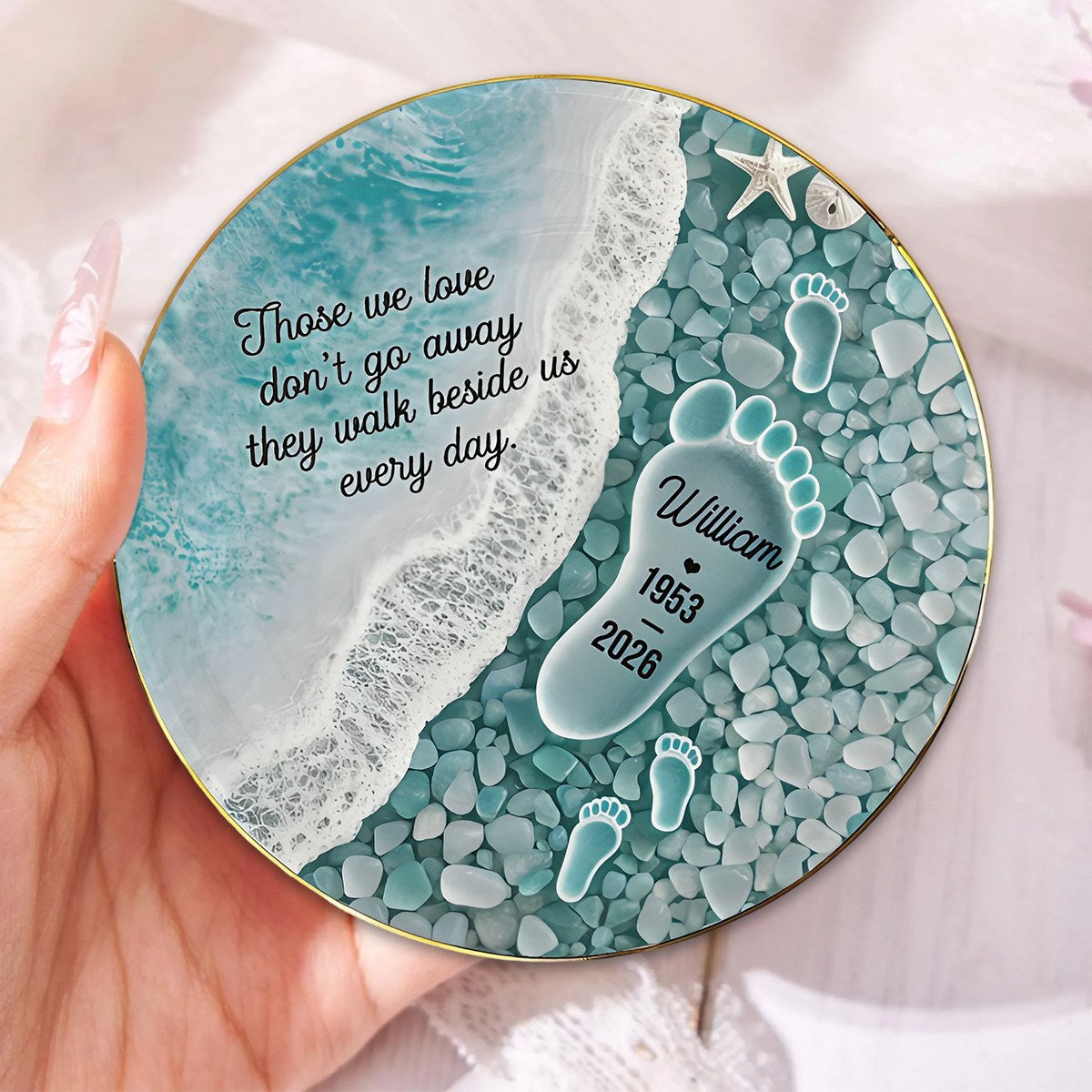 "Where Love Never Ends" – Sea Glass Design Personalized Jewelry Dish | Memorial Ocean Remembrance Gift For Loss of Loved One
