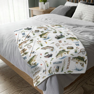 Personalized "Gone Fishing" Blanket – Custom Name Throw For Baby Boy & Toddler | Fish Nursery Decor