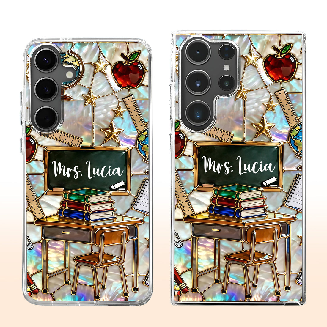 Classroom Inspired Book & Apple Design – Personalized Clear Phone Case | Gift For Teachers & Educators