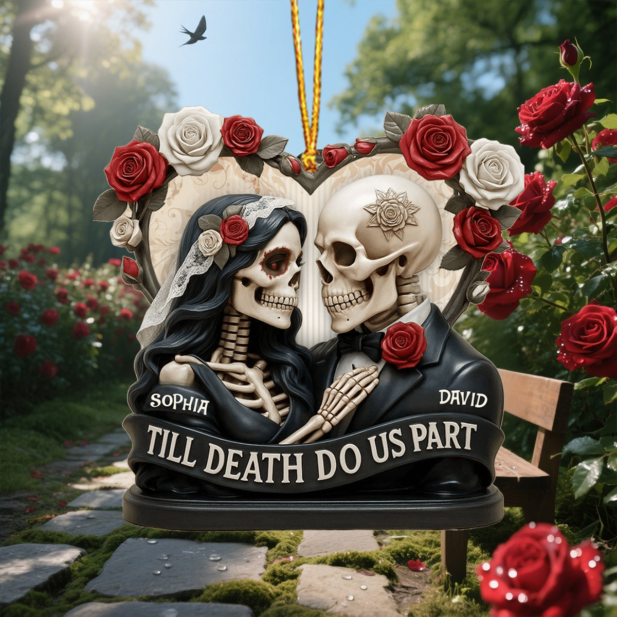 Till Death Do Us Part, Skeletons And Roses, Custom Acrylic Ornament, Personalized Gift For Couples and Art Lovers