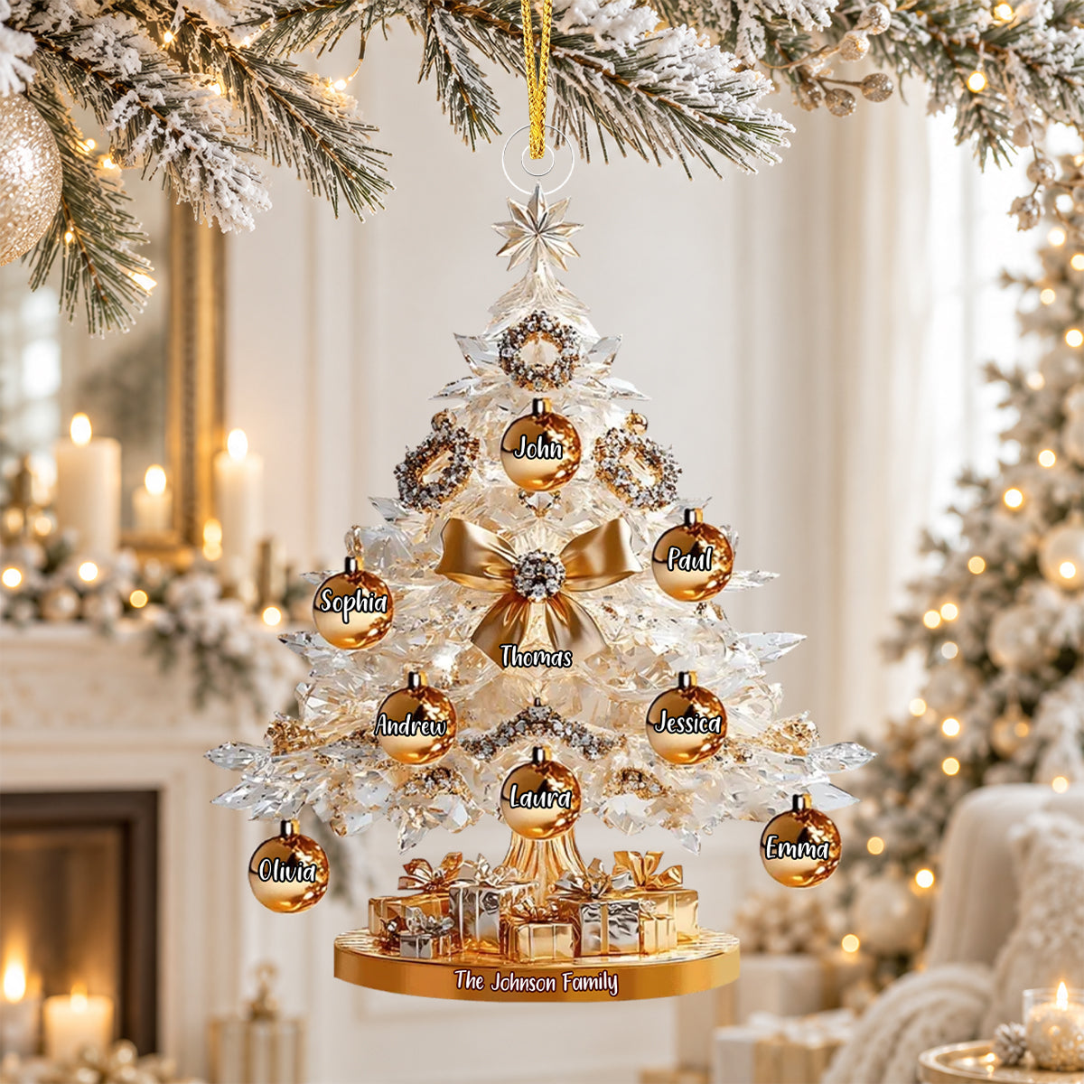 Crystal Christmas Family Tree Personalized Ornament