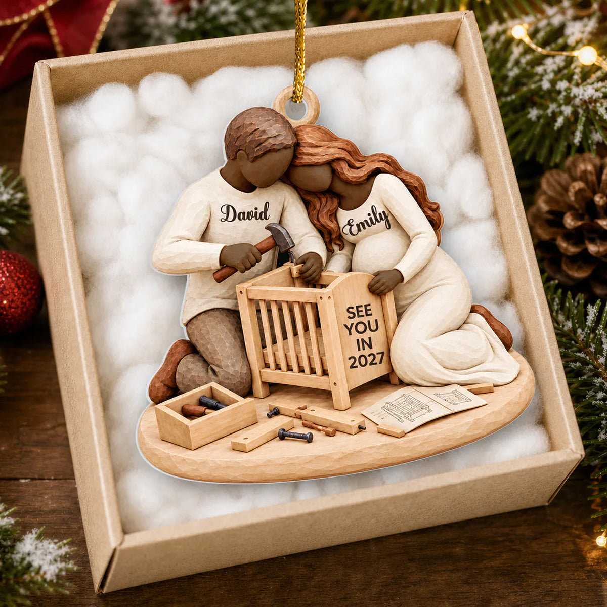 Personalized Expecting Couple Building A Crib Acrylic Ornament – Pregnancy Keepsake & Christmas Gift For Parents-To-Be