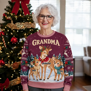 Personalized Reindeer Winter Love All-Over Print Sweatshirt – Custom Name Cozy Christmas Gift
