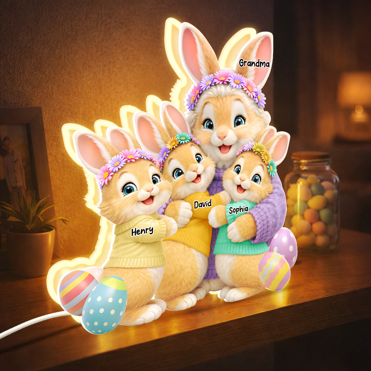 Bunny Easter Grandma with Grandkids' Names - Personalized Light Box