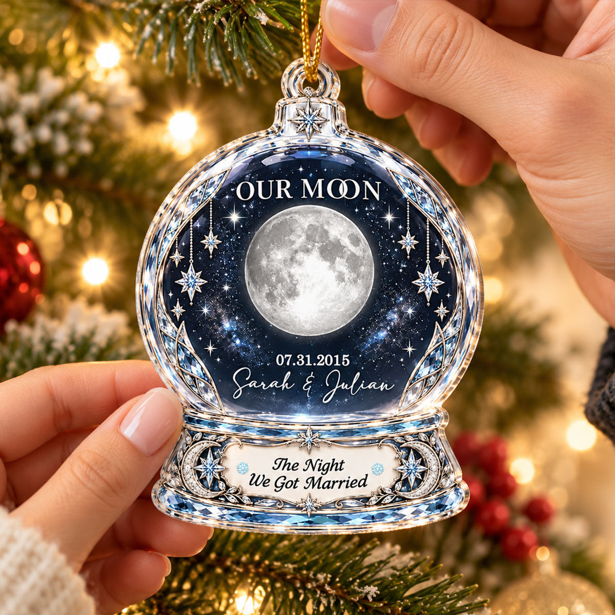 "Our Moon Couple" Custom Moon Phase By Date – Personalized Acrylic Ornament | Christmas Keepsake For Him & Her