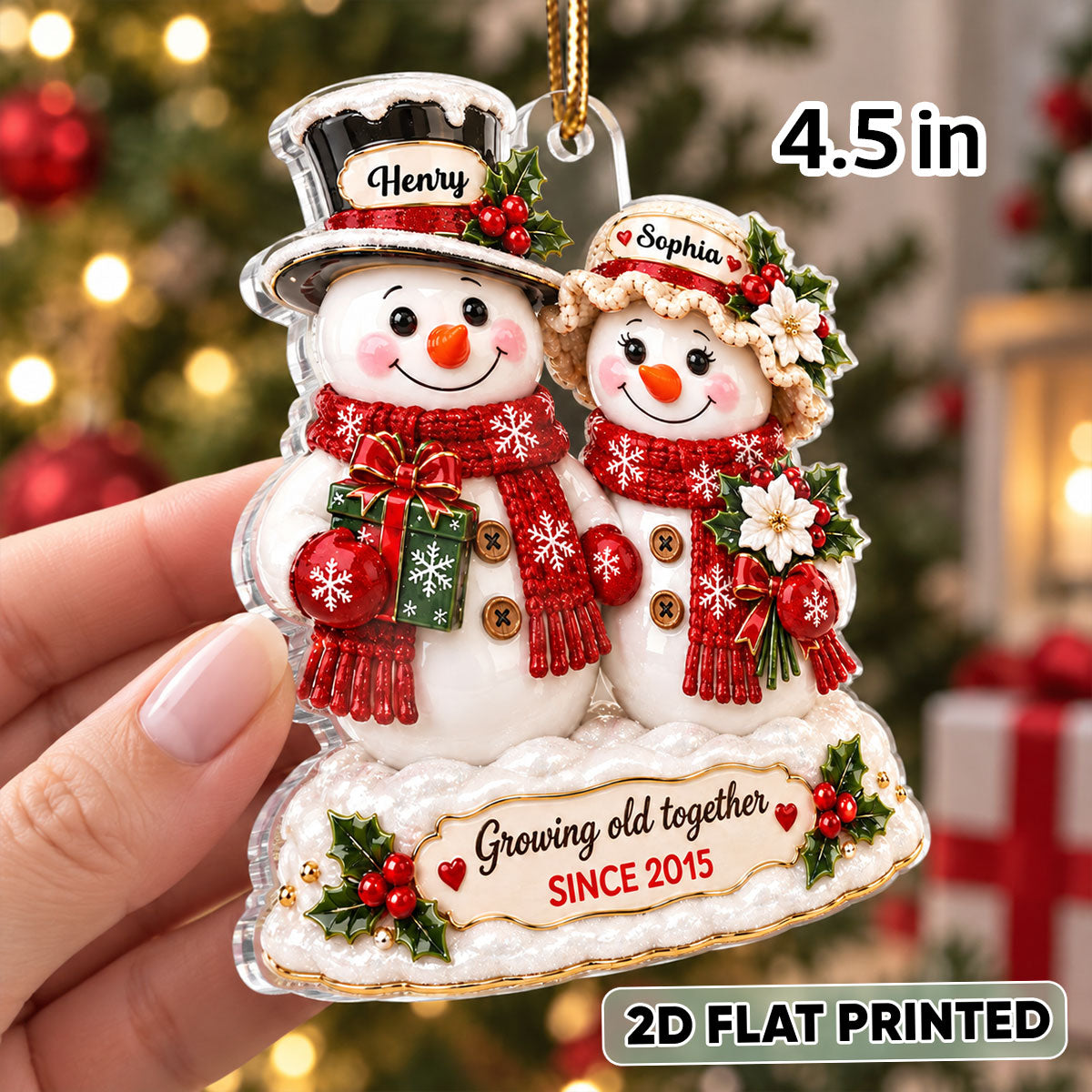 "Snowman Couple – Growing Old Together" – Personalized Acrylic Ornament | Christmas Keepsake For Him & Her
