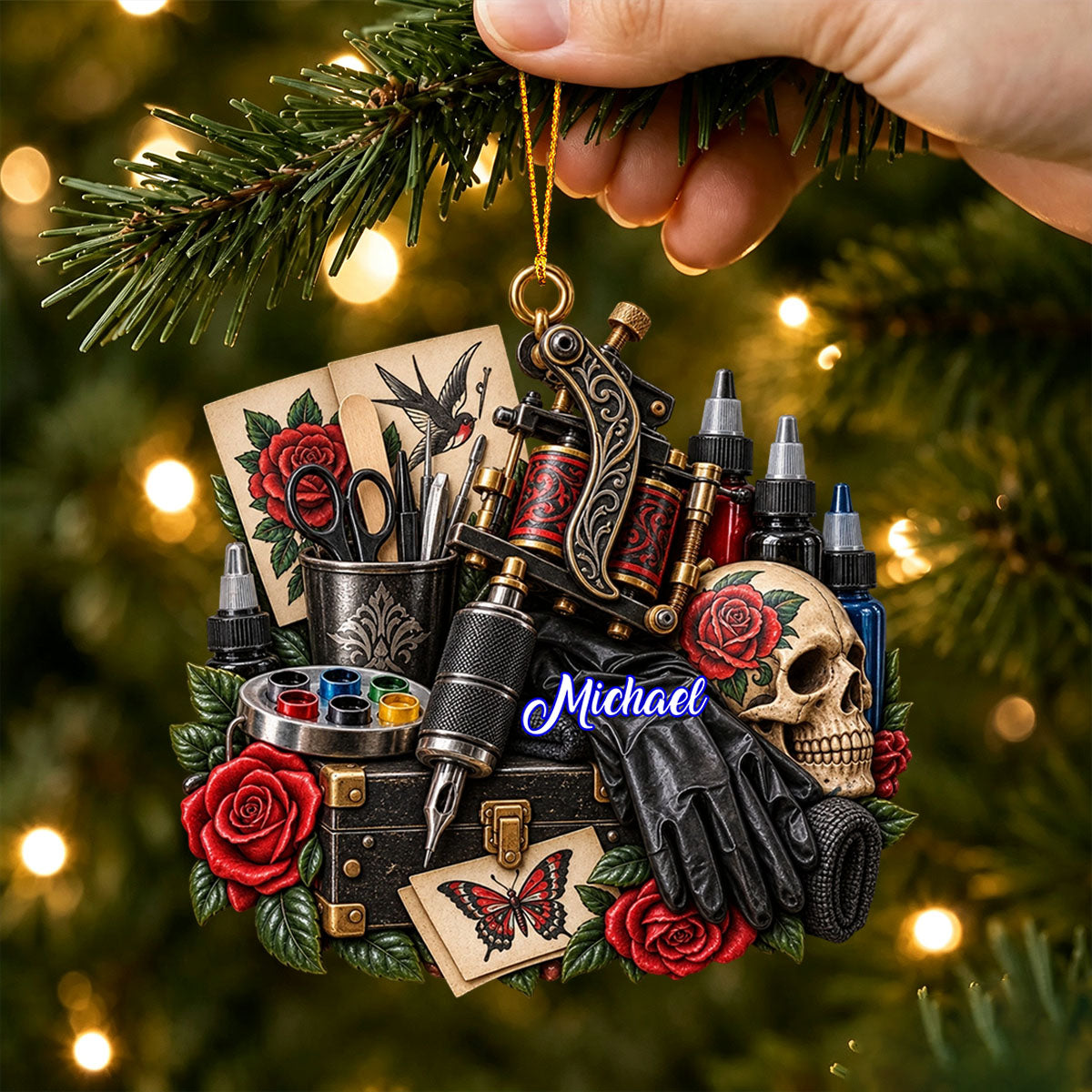 Personal Tattoo Machine Ornament Custom Name Tattoo Artist Christmas Gift
