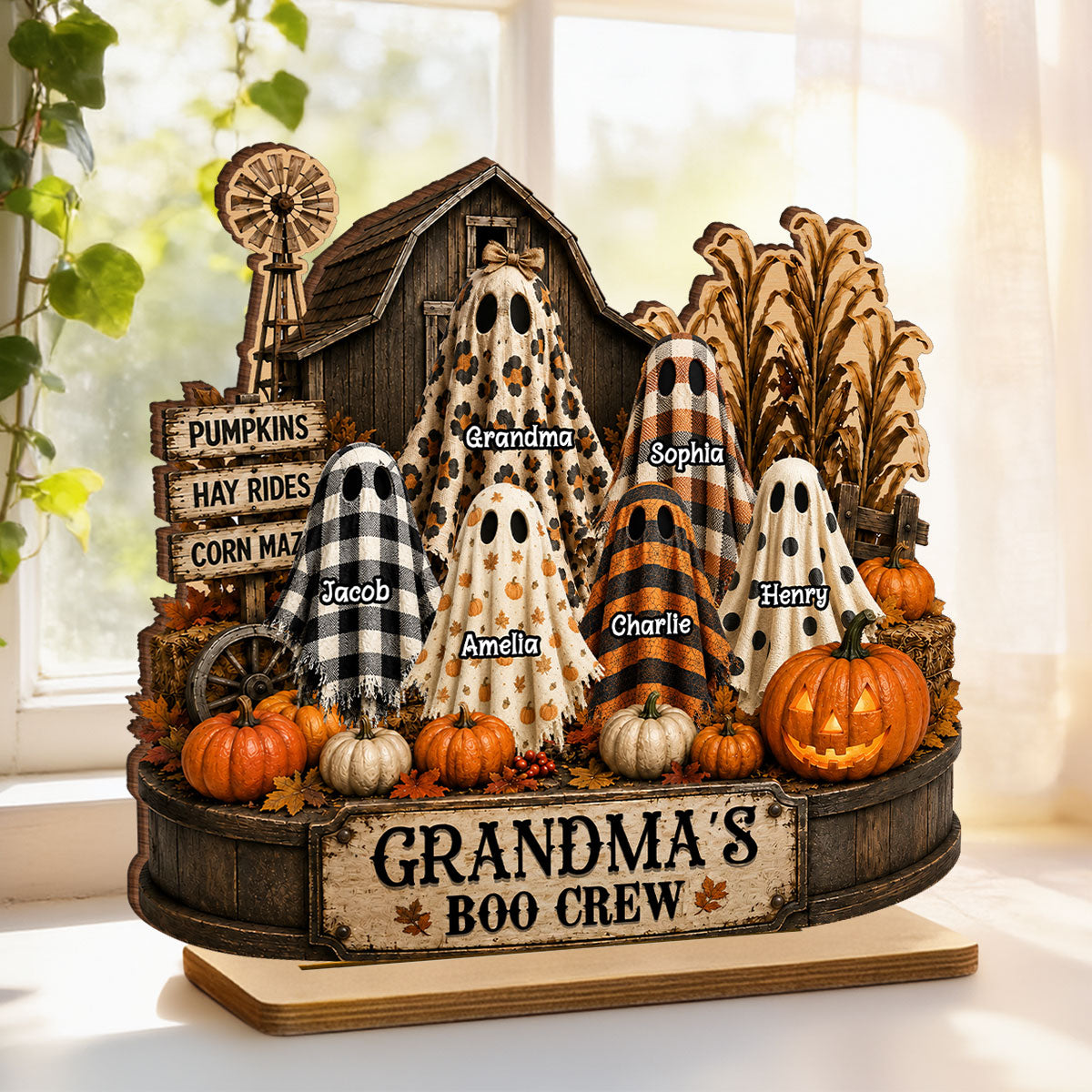 Personalized "Grandma's Boo Crew" Pumpkin Patch Plaque – Halloween Gift For Grandma