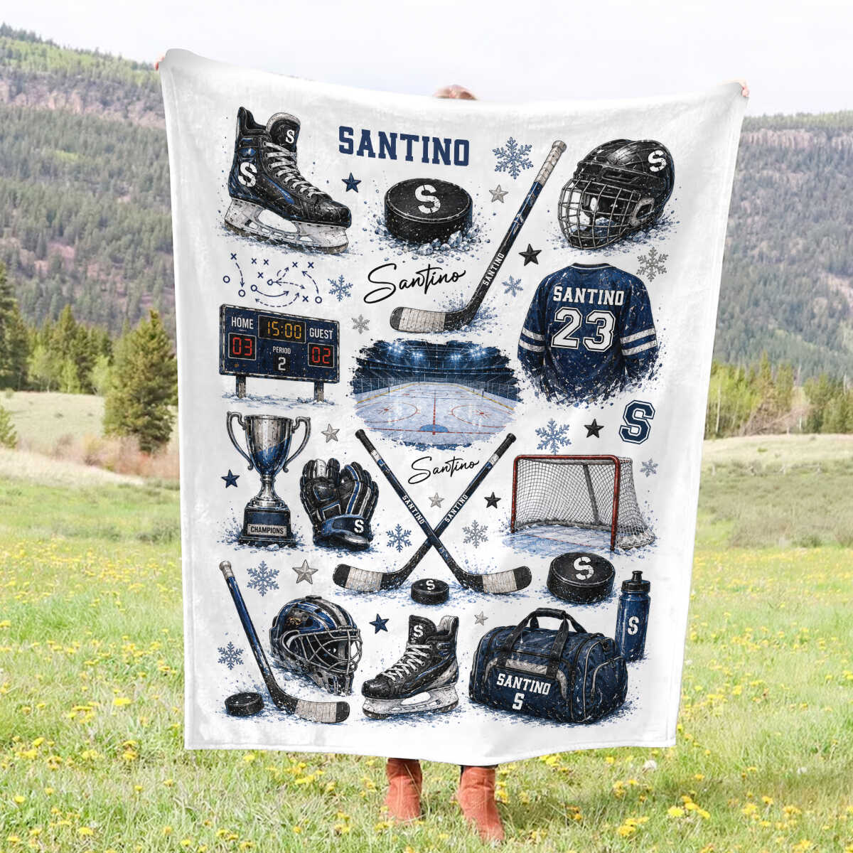 Personalized Hockey Baby Blanket With Name – Custom Ice Hockey Throw For Boys | Hockey Nursery Decor & Toddler Gift