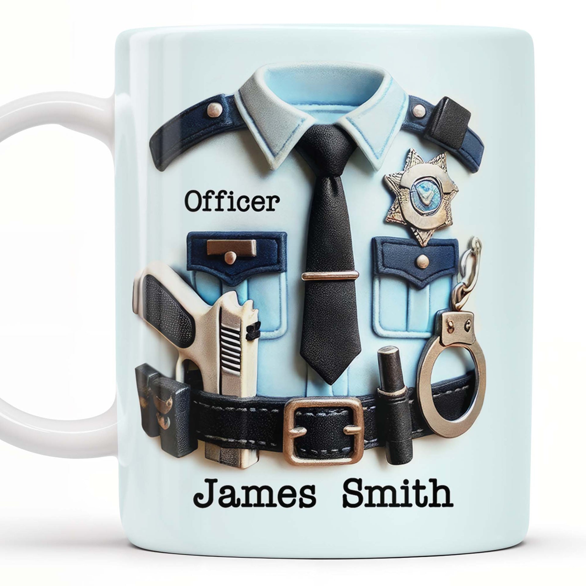 Officer, Police Uniform, Badge and Handcuffs, Custom Coffee Mug, Personalized Gift For Police Officers