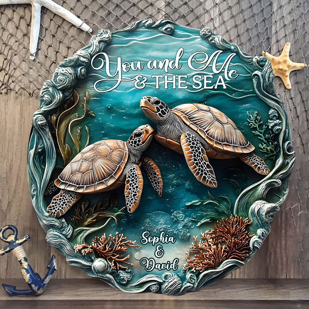 You And Me And The Sea - Personalized Turtle Custom Wood Sign