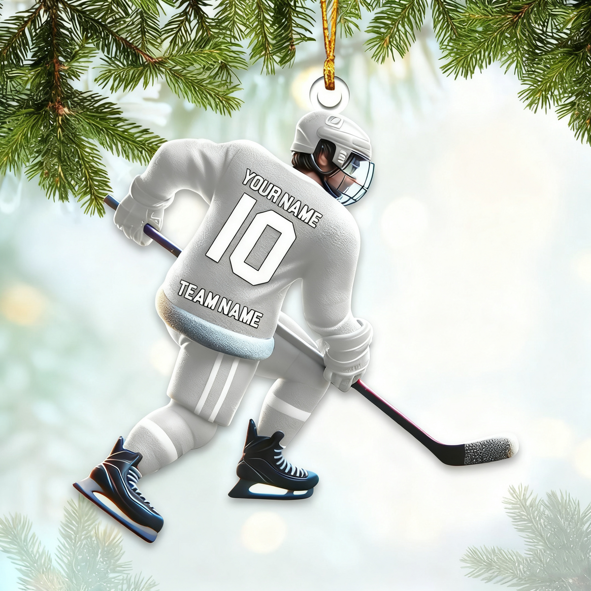 Custom Name and Number Ice Hockey Ornament, Christmas Gift Decoration