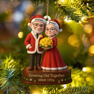 Growing Old Together, Elderly Couple With Yellow Roses, Personalized Acrylic Ornament, Gift For Grandparents