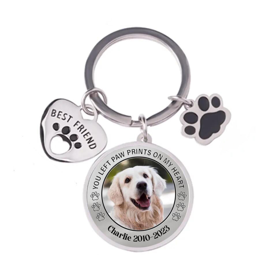Personalized Memorial Pet Keychain - You left paw prints on my heart