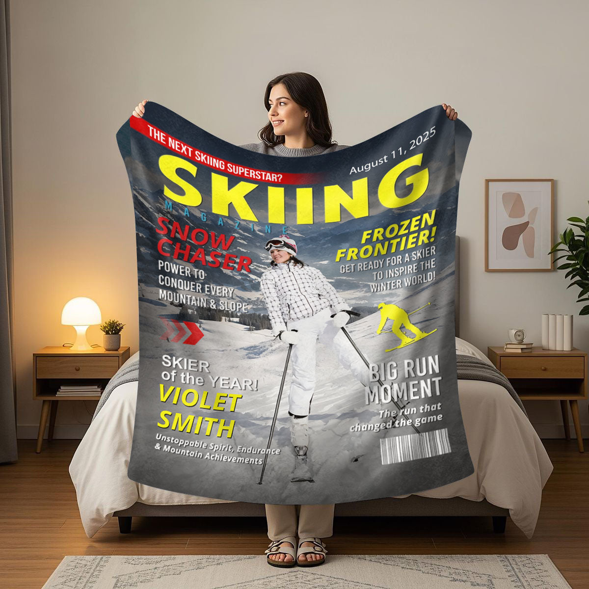 Custom Skiing Magazine Cover Blanket– Skiing Gift Ideas, Skiing Lover Gift