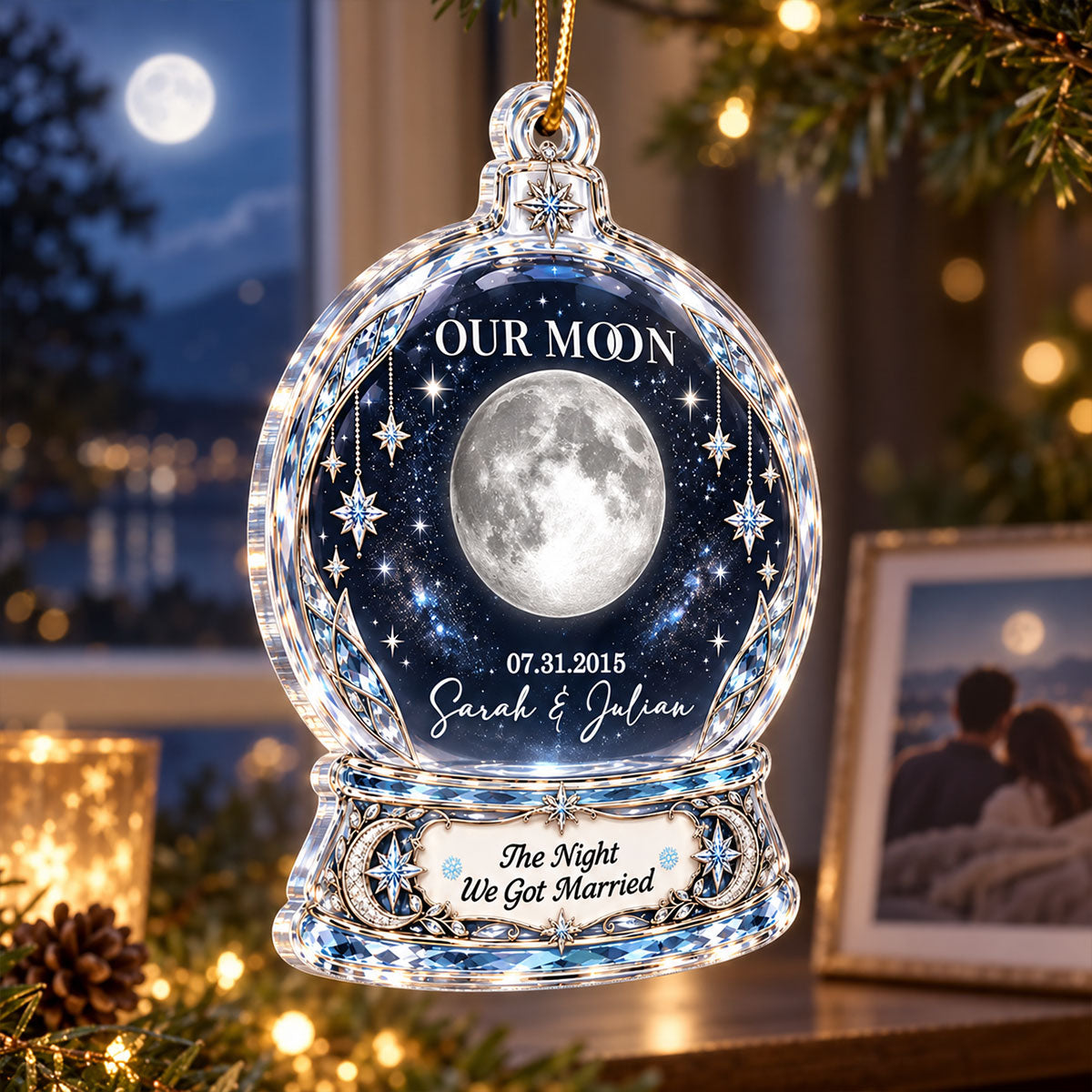 "Our Moon Couple" Custom Moon Phase By Date – Personalized Acrylic Ornament | Christmas Keepsake For Him & Her
