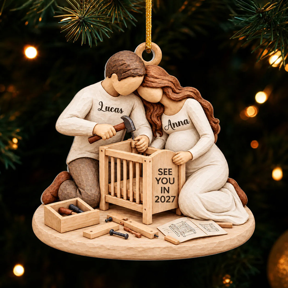 Personalized Expecting Couple Building A Crib Acrylic Ornament – Pregnancy Keepsake & Christmas Gift For Parents-To-Be