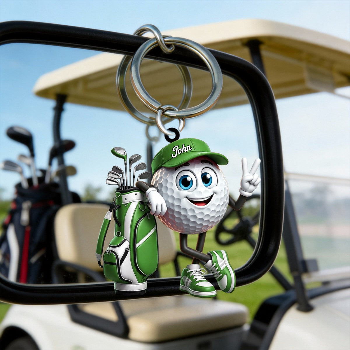 Victory Gesture Personalized Cute Golf Ball Mascot Keychain Gift For Golf Lovers