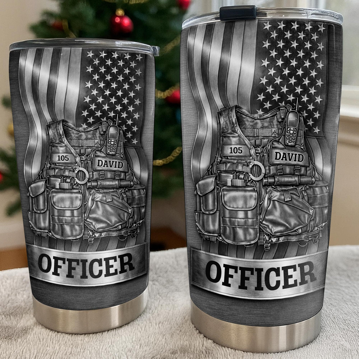 Officer Tactical Vest, Personalized Stainless Steel Tumbler, Gift For Police Lovers