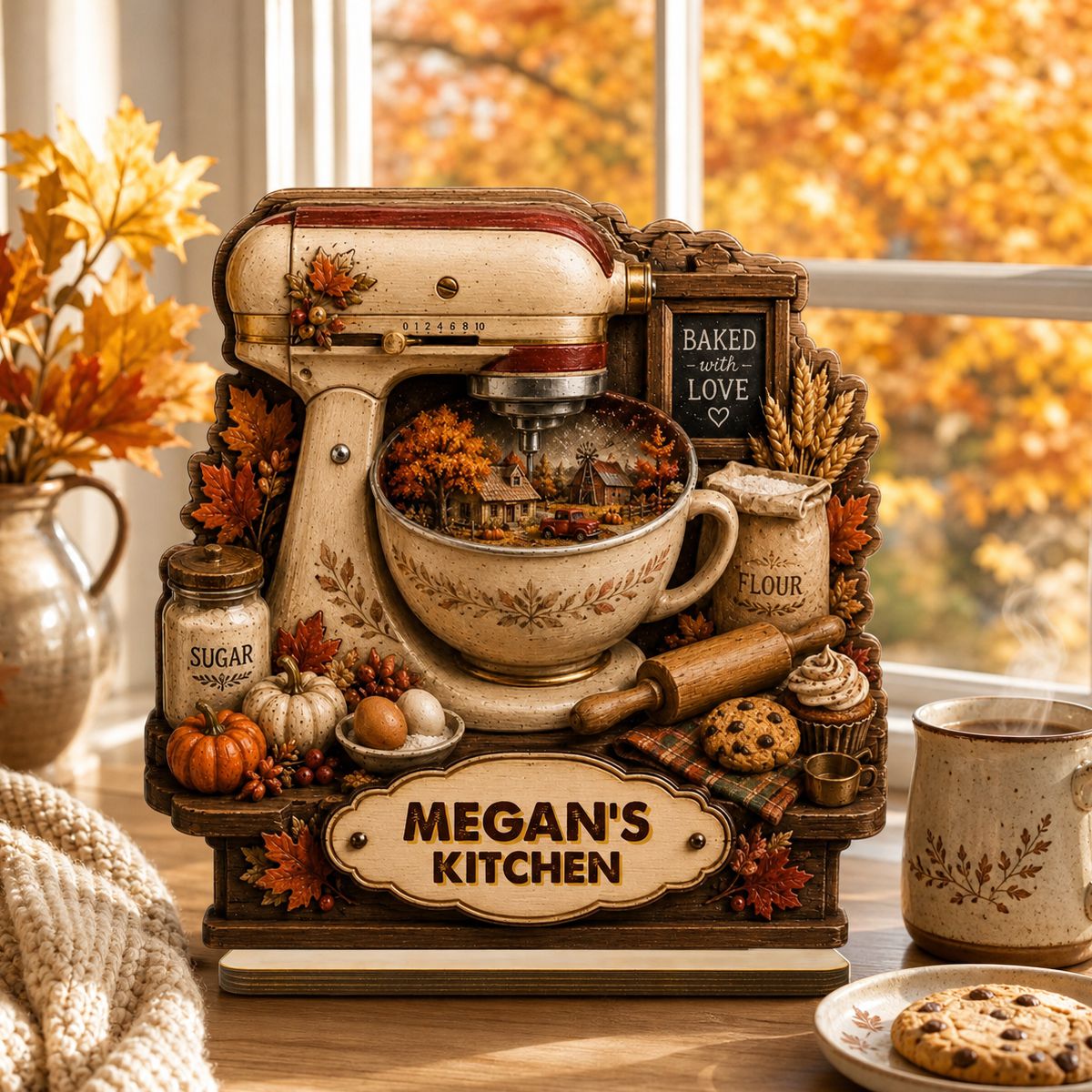Personalized Vintage Stand Mixer Fall Season Wooden Plaque | Baking Gift for Bakers