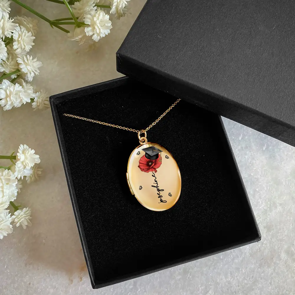 Bloom with Every Memory – Personalized Graduation Gift Birth Flower Custom Photo Locket Necklace