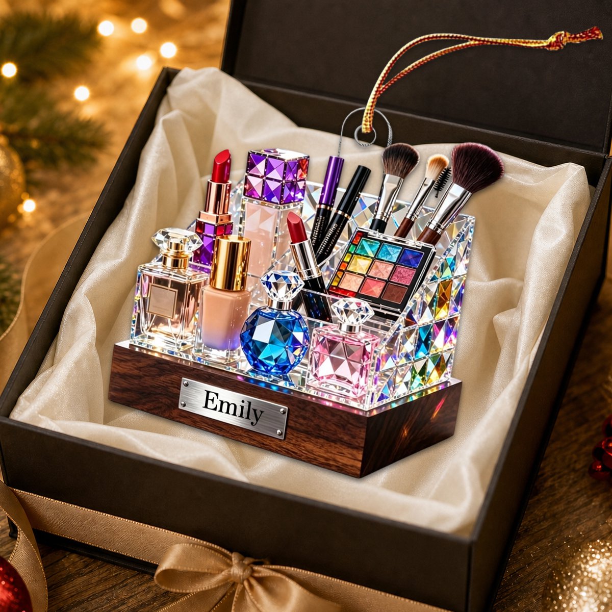 Personalized Stained Glass Cosmetic Display Box Theme Ornament - Gift For Makeup Lovers